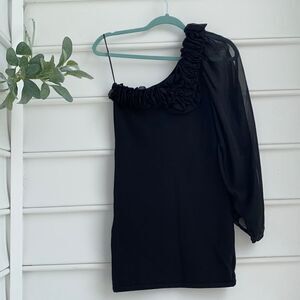 Miss Selfridge Sexy One shoulder Ruffled Slit Balloon Sleeve‎ Mini Dress Size 2